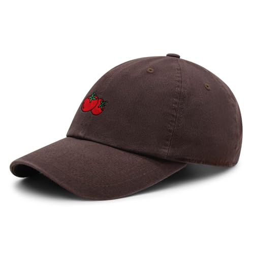 JPAK Two Tomatoes Premium Dad Hat Embroidered Cotton Baseball Cap Vegetables Embroidery - color: Brown