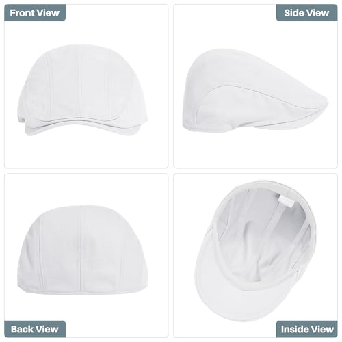 Newsboy Cap for Men 100% Cotton Mens Flat Hats Newsies Hat Classic Irish Gatsby Ivy Cabbie Golf Hats - color: White, size: Large-X-Large
