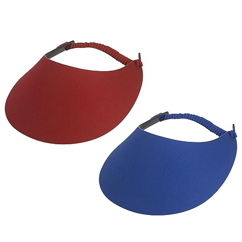 TOP HEADWEAR Women's Cotton Foam Visor- Stretch Sun Protection Hat - color: 2 Pc Red/Royal