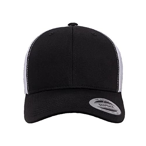Yupoong Classic Mesh 6 Panel Retro Trucker Cap | Mid Profile Snapback - color: Black/White