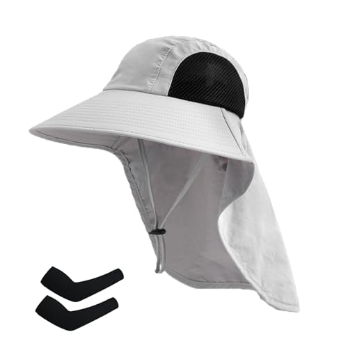 Sun Hat for Men Women with Neck Flap,UPF 50+ UV Protection Fishing Hat - color: 1pack-light Grey Sleeves