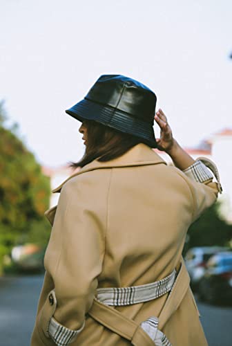 Eigso Unisex Womens Black Leather Bucket Hat Fashion Classic Vintage Hip Hop 80s Hiking Outdoor Fishrman Cap for Woman Man