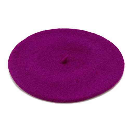 Wheebo Wool Beret Hat,Solid Color French Style Winter Warm Cap for Women Girls Lady - color: Purple(cranberry)