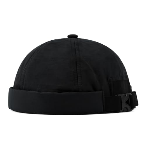 Clakllie Quick Dry Brimless Docker Cap for Men Summer Beanie Sailor Skullcap Lightweight Waterproof Adjustable No Brim Hat - color: S-ct86-black