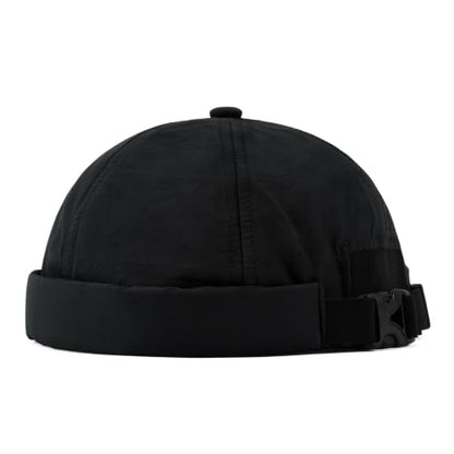 Clakllie Quick Dry Brimless Docker Cap for Men Summer Beanie Sailor Skullcap Lightweight Waterproof Adjustable No Brim Hat - color: S-ct86-black
