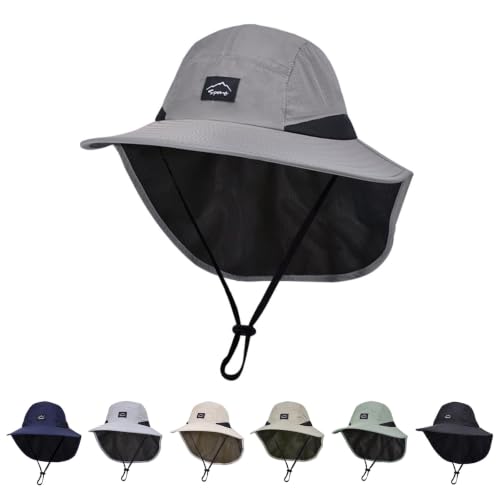 ZOORON Kids Sun Hat with Neck Flap Beach Fishing Bucket for Boys Girls - color: Darkgrey