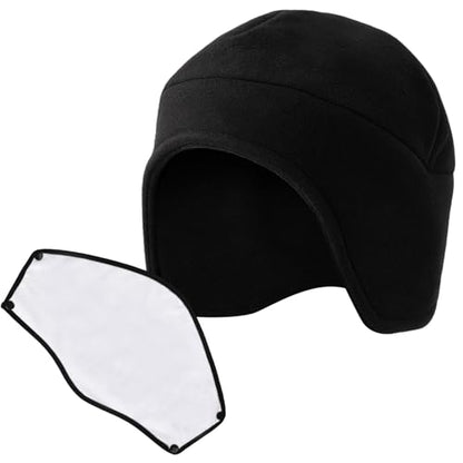 2 in 1 Winter Hat Winter Face Mask Hat with Ear Flaps Ski Mask Beanie for Cold Weather Gear Skiing Snowboarding - color: Black