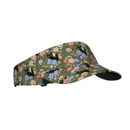 Unisex Adjustable Sports Sun Visor - color: Floral Black Cat