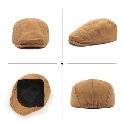 YAMEIZE Retro Suede Newsboy Hats for Men Women Beret Ivy Flat Cap Adjustable Winter Caps Trendy - color: Light Camel