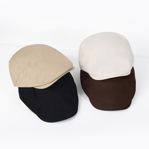 2Pcs Men's Newsboy Cap Cotton Flat Ivy Gatsby Driving Hat - color: 2b2-black+beige