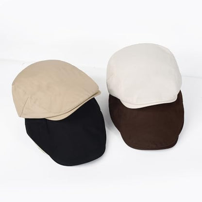 2Pcs Men's Newsboy Cap Cotton Flat Ivy Gatsby Driving Hat - color: 2b2-coffee+beige