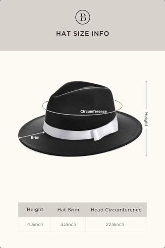 BABEYOND 1920s Fedora Hat for Men Gatsby Wide Brim Hat Felt Panama Cap - color: Black