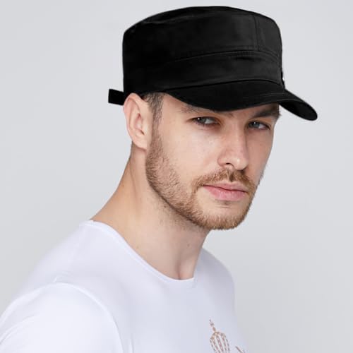 Unisex Army Cadet Cap Military Flat Top Basic Baseball Caps - color: Black