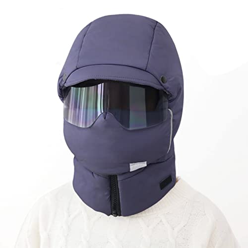 4 in 1 Ski Trapper Hat with Hooded Windproof Face Mask Thermal Plush Fleece Lined Trapper Hat Ski Cap - color: Grey