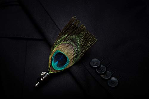 RBOCOTT Handmade Feather Pre-tied Bow tie and Brooch Sets for Men - color: Peacock Blue/Brown