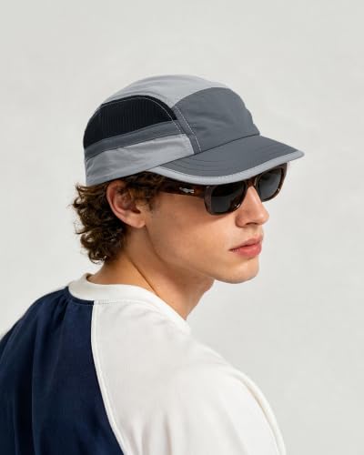 Croogo Short Brim 5 Panel Baseball Cap Mesh Quick Drying Sports Hat for Men - color: Gray