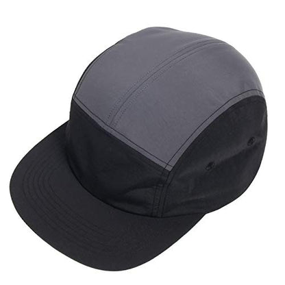 5 Panel Baseball Cap Camp Cap Taslon Short Brim Cap Quick Dry Hat Flat Bill Big Size Large Caps Oversize Running Hat - color: Black&grey, size: 7 3/4