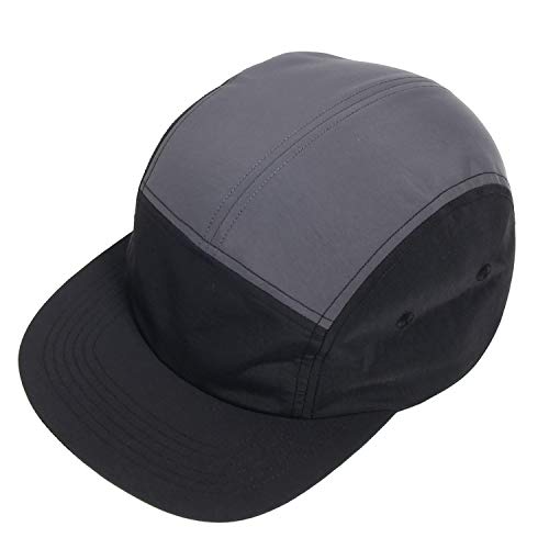 5 Panel Baseball Cap Camp Cap Taslon Short Brim Cap Quick Dry Hat Flat Bill Big Size Large Caps Oversize Running Hat - color: Black&grey, size: 7 1/2