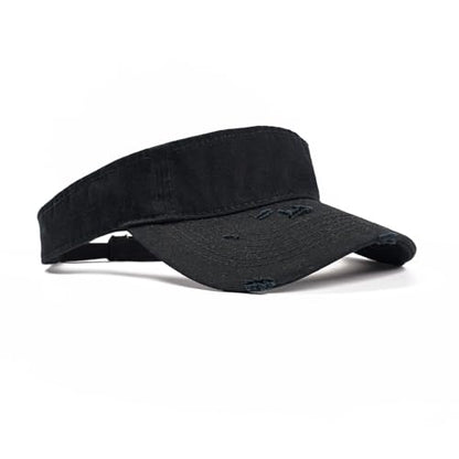 ANDICEQY Retro Ripped Sun Visor Hat, Baseball Sun Visors for Women and Men - color: Retro Dark Black