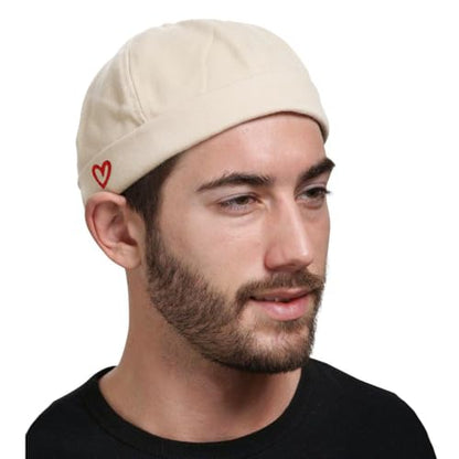 XYIYI Mens Docker Cap Brimless Hats Skullcap Worker Sailor Cap Rolled Cuff Retro Beanie Hat - color: Heart Beige
