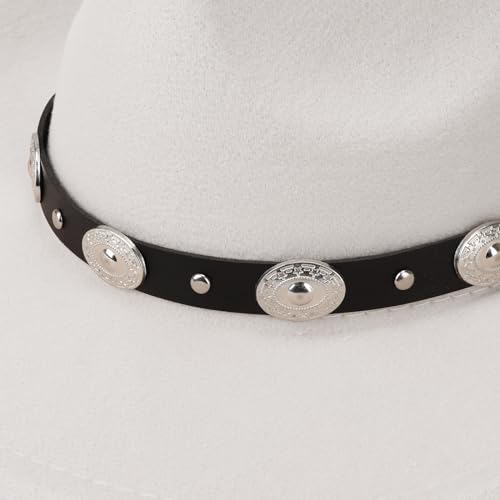 DRESHOW Women Men Classic Felt Wide Brim Western Cowboy & Cowgirl Cap Belt Buckle Retro Panama Hat Unisex Rolled up Caps - color: 1 Pack: White Cowboy Hat (Hat Circumference: 22-22.8")