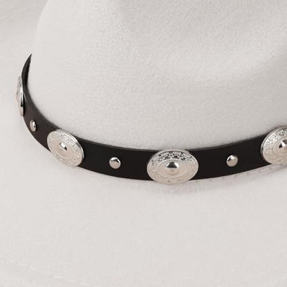 DRESHOW Women Men Classic Felt Wide Brim Western Cowboy & Cowgirl Cap Belt Buckle Retro Panama Hat Unisex Rolled up Caps - color: 1 Pack: White Cowboy Hat (Hat Circumference: 22-22.8")