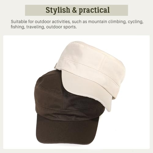 Glamorstar Unisex Cadet Army Hats 4 Pieces Military Flat Top Newsboy Cap - color: 2 Beige + 2 Brown