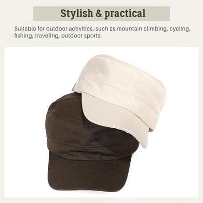 Glamorstar Unisex Cadet Army Hats 4 Pieces Military Flat Top Newsboy Cap - color: 2 Beige + 2 Brown