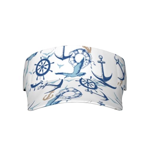 Nautical Anchor Visor Caps for Women Men Summer Sun Visor Hat with Sweatband for Running Outdoor Beach - color: Nautical Anchor-a1122
