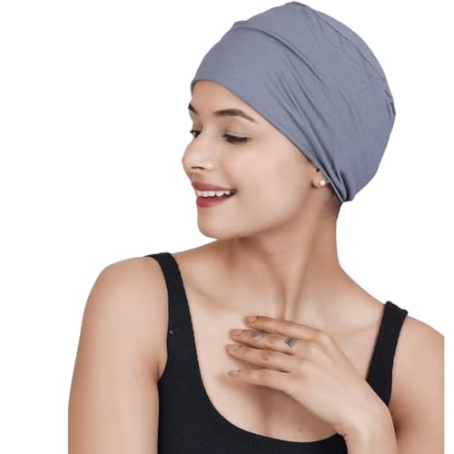 Chemo Hats Solid Sleep Cap Women's Bamboo Soft Headwear Cancer Cap Chemo Headwear Women - color: Grey