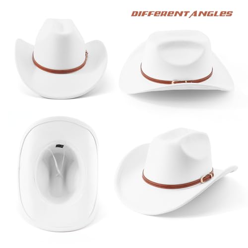 DRESHOW Cowboy Hat for Women and Men Wide Brim Western Cowboy Cowgirl Hat with Belt Buckle Unisex Rolled up Caps - color: White