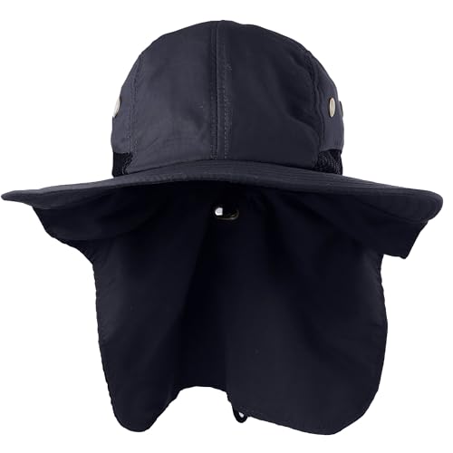 Falari Outdoor Sun Hat, Wide Brim with Neck Flap, Safari Hiking Gardening Fishing Hat - color: Navy
