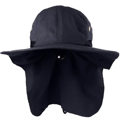 Falari Outdoor Sun Hat, Wide Brim with Neck Flap, Safari Hiking Gardening Fishing Hat - color: Navy