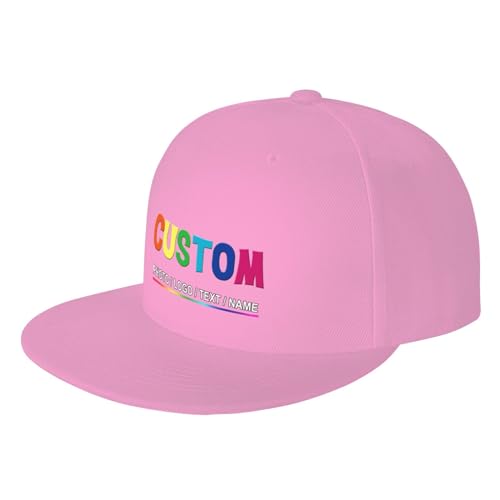 Custom Snapback Hats for Men Personalized Hip Hop Flat Bill Brim Baseball Cap Add Your Own Text Photo Logo - color: Single Color - Pink