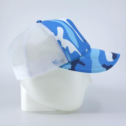 The Vintage Year High Crown Foam Mesh Camouflage Trucker Hat Baseball Cap - color: Sky Camo/White