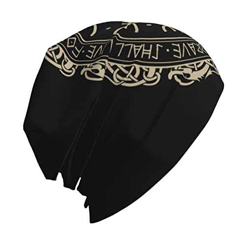 Men Vikings Beanie Caps,Norse Rune Skull Cap Knit Hat Slouchy Cap Autumn Summer Casual Beanies Hat - color: Norse Runes Printed