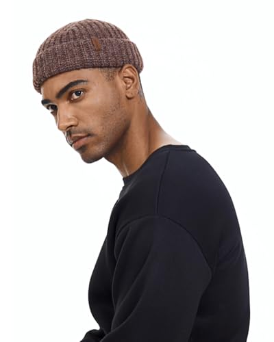 Chunky Wool Fisherman Short Beanie Hats Skull Cap for Men, Mens Thick Skater Streetwear Fishermans Beanie Daily Hat - color: Brown