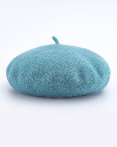 French Beret Hats for Women - Wool Solid Color Beanie Cap - color: Lake Blue