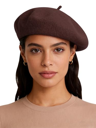 Sumolux Women Beret Hat Vintage French Solid Color Classic Winter Cap - color: Coffee a