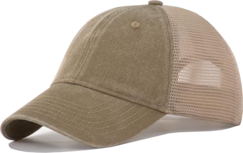 Comfy Soft Vintage Washed Trucker Baseball Cap - Women Men Unstructured Dad Hat | Snapback | Soft Crown | Soft Mesh - color: Khakiv2, size: One Size