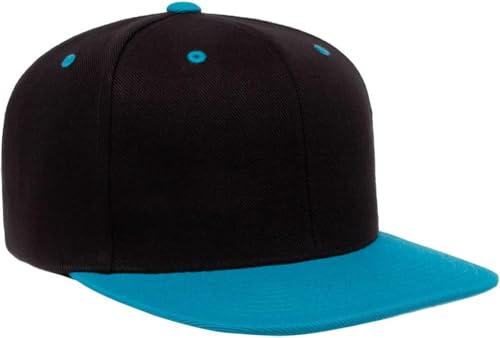 YP Classics 6089 Wool-Blended 6 Panel High Profile Flatbill Snapback Cap - color: Black/Teal