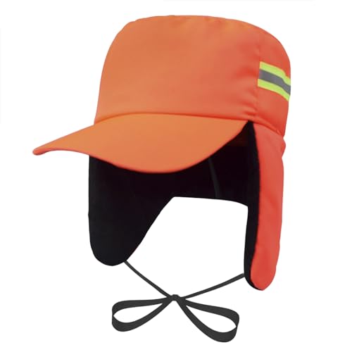 High Visibility Winter Ski Cap Warm Fleece Lined Pilot Visor Cap Windproof Earflap Peruvian Hunting Trapper Hat - color: Orange