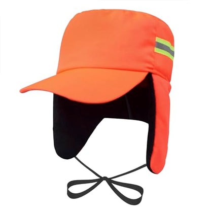 High Visibility Winter Ski Cap Warm Fleece Lined Pilot Visor Cap Windproof Earflap Peruvian Hunting Trapper Hat - color: Orange