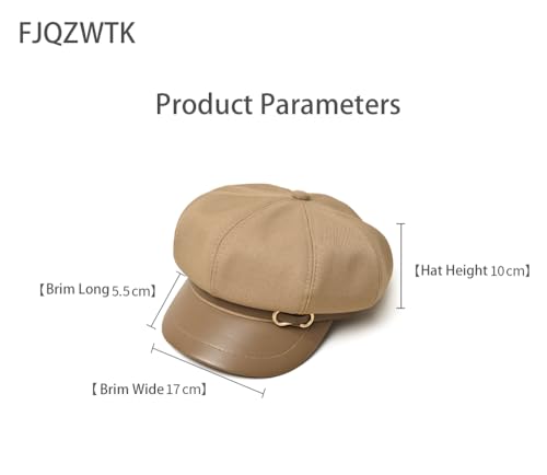 Womens Newsboy Cap Fashion PU Leather Cabbie Painter Hat Beret Cap - color: Khaki