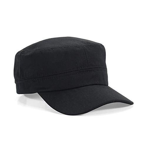 Adjustable Unisex Flat Top Twill Classical Baseball Cap Military Hat 22-23.6 in Cadet Cap - color: Black