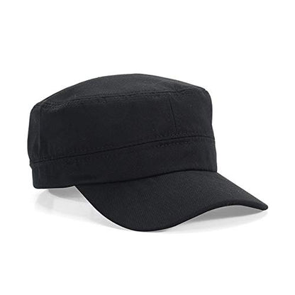 Adjustable Unisex Flat Top Twill Classical Baseball Cap Military Hat 22-23.6 in Cadet Cap - color: Black
