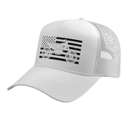 Dirt Bike Motocross Trucker Hat with Adjustable Mesh Back - color: White