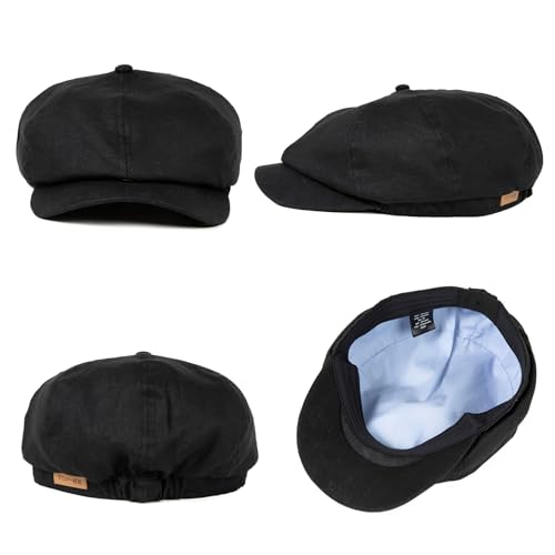XL XXL Oversized 8 Panel Natural Linen Flat Cap Newsboy Hat Lightweight Summer Cooling Golf Outdoor Eco-Friendly - color: Black(elastic), size: Medium-Large