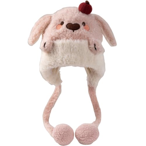 KORADI Girls Animals Knit Hats Winter Plush Beanies Hat Boys Warm Earflap Cute Cartoon Ski Cap Kid with Pom 2-12 Years - color: Light Pink