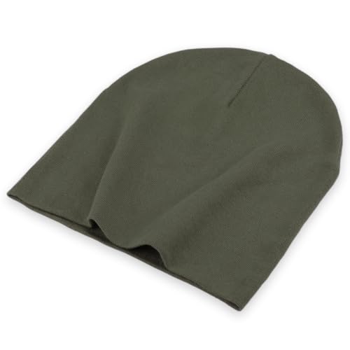 Thin 100% Cotton Fine-Knit Beanie Hat Slouchy Soft Chemo Skull Cap - color: 1-grayish Green